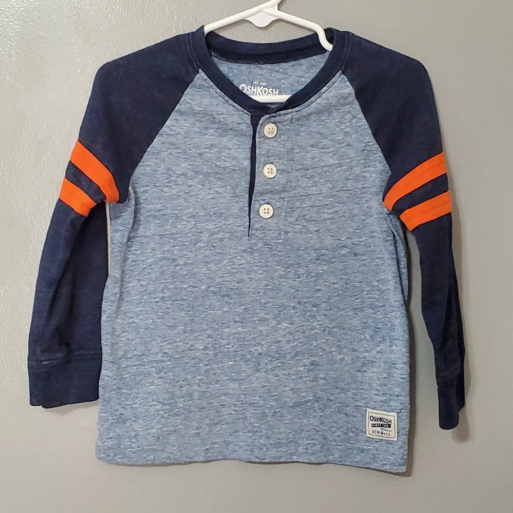5/$25 OshKosh B'gosh Blue and Orange Kids Raglan Shirt Boys Size 2T
